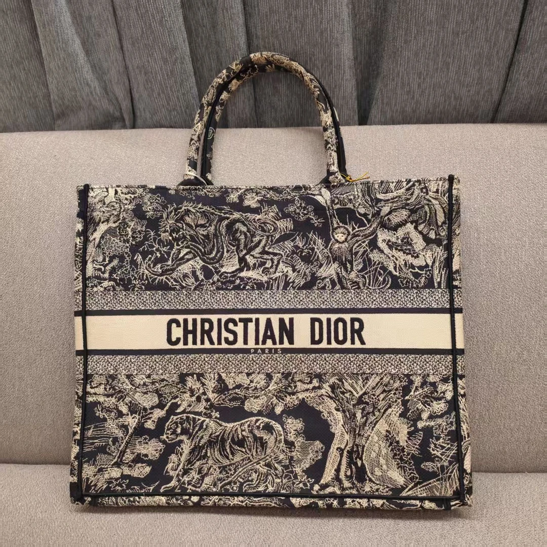 99新 DIOR/迪奥 蓝色动物园刺绣/中号托特