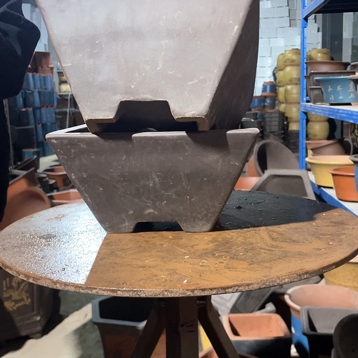 紫泥方斗大号一对花盆花盆