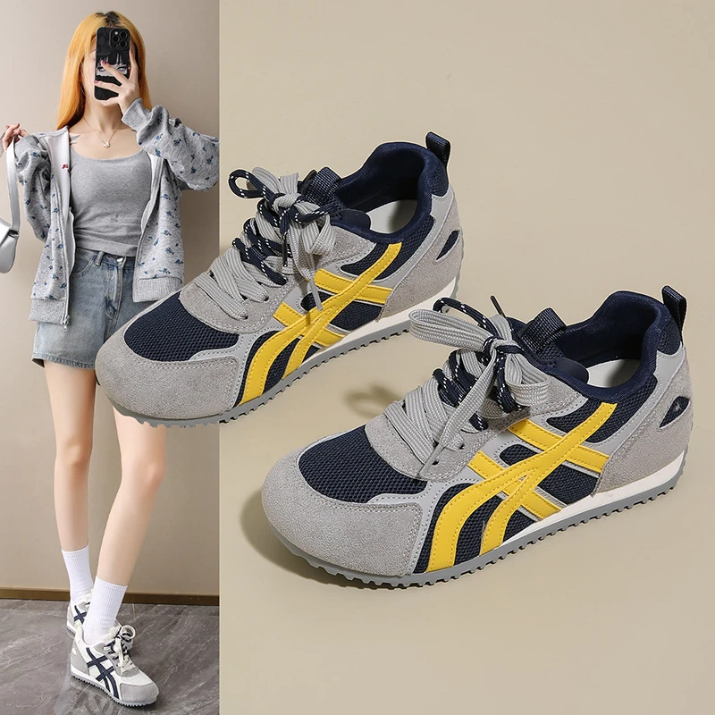 网面厚底德训鞋女款2025年秋季新款休闲运动百搭时尚阿甘鞋软底