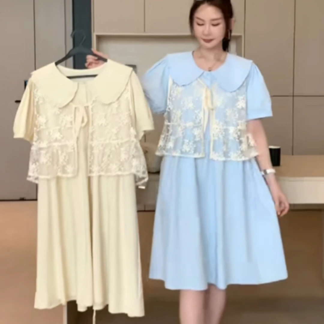 8412法式蕾丝马甲连衣裙温柔风甜美减龄设计感两件套装