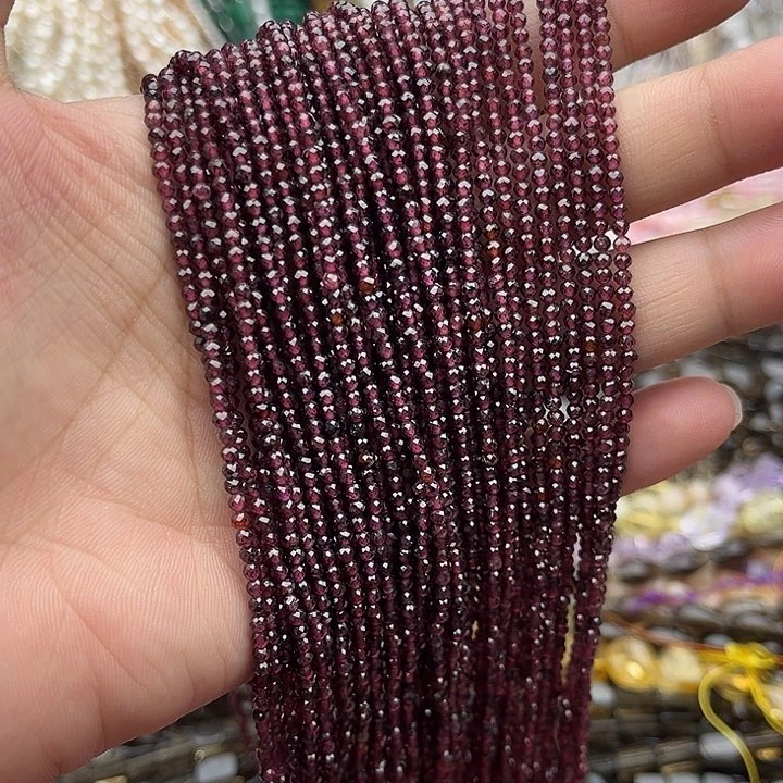 玛瑙/玉髓未镶嵌珠宝半成品2条2mm左右石榴石刻面