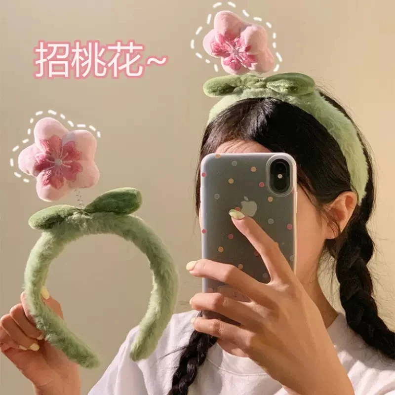 招桃花~家用可爱毛绒洗漱花朵发箍女卡通甜美发卡