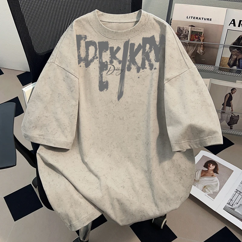 Dekkry街头潮牌个性创意字母夏季扎染纯棉短袖t恤宽松男女款上衣