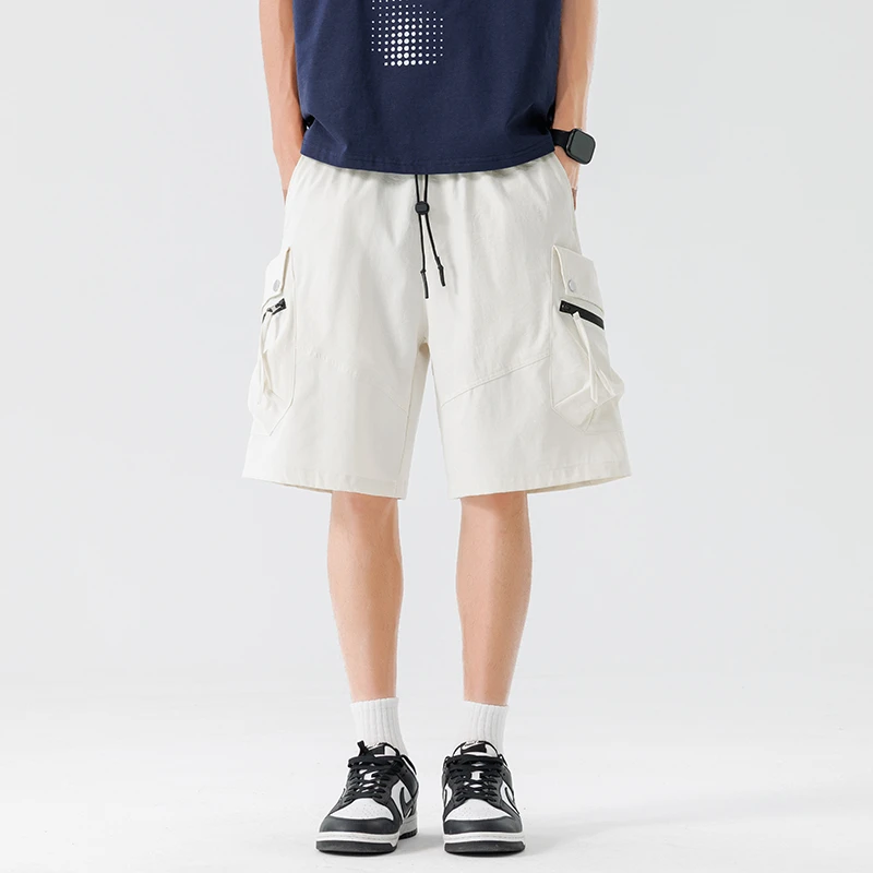 短裤夏季防水短裤男ins潮牌痞帅工装裤子宽松日系多口袋直筒纯色