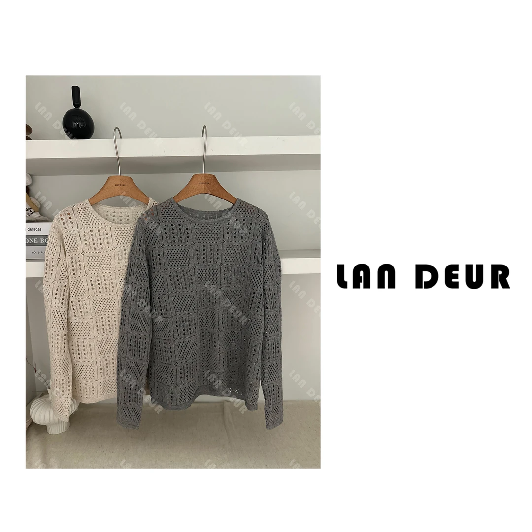 【夏眠昼岛】莱赛尔亚麻时尚休闲百搭镂空套头罩衫长袖针织衫女上衣