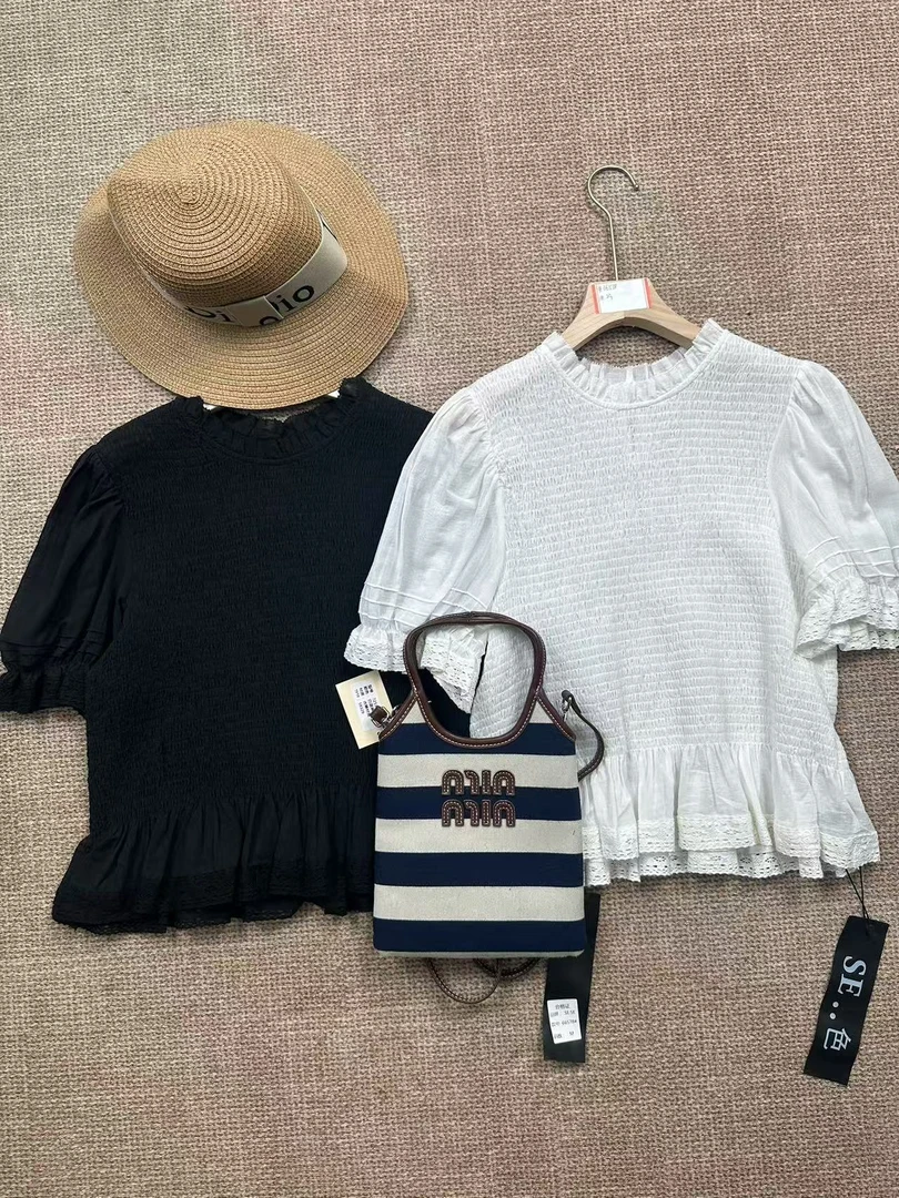 「KEKE」蕾丝边泡泡袖#66578衬衫女夏新款甜美小衫上衣