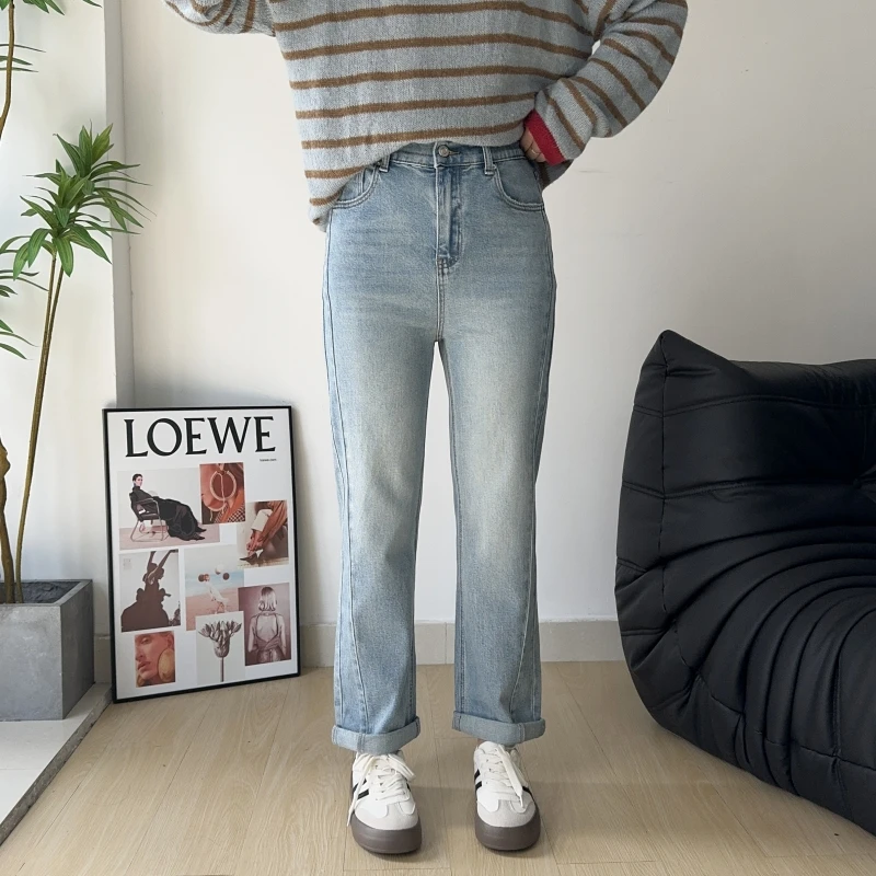 木木崧大码早春拼接哈伦男友裤女九分高腰弹力遮肉胖mm休闲老爹裤