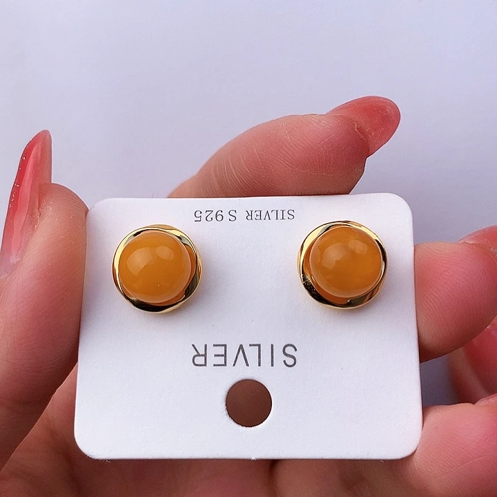 蜜蜡耳饰银S925镶嵌耳饰