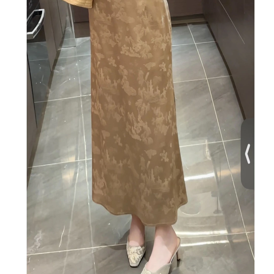 【周粥】2025春季新款新中式国风缎面优雅气质半身裙JJC5BSQ0312