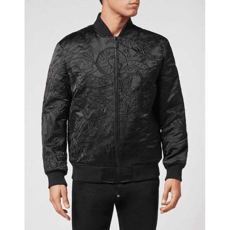 全新未使用 Philipp Plein pp/男士飞行员刺绣棉服夹克/P34700