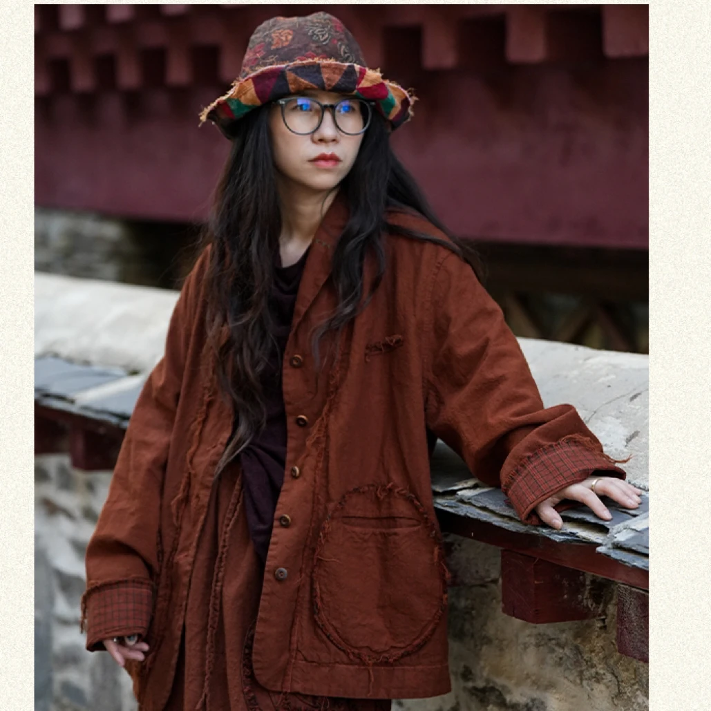 云雾里 原创设计6113复古文艺松弛感典雅恣意随性棉麻混纺短外套