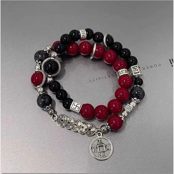 铜合金真丝手链 红烛五路铜钱叠戴（4560）