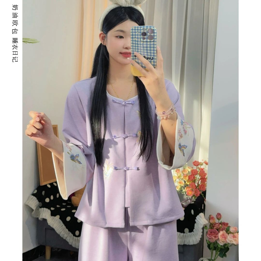 【紫藤】秋冬2025新款阳离子睡衣女高级感法式羊密绒保暖家居服