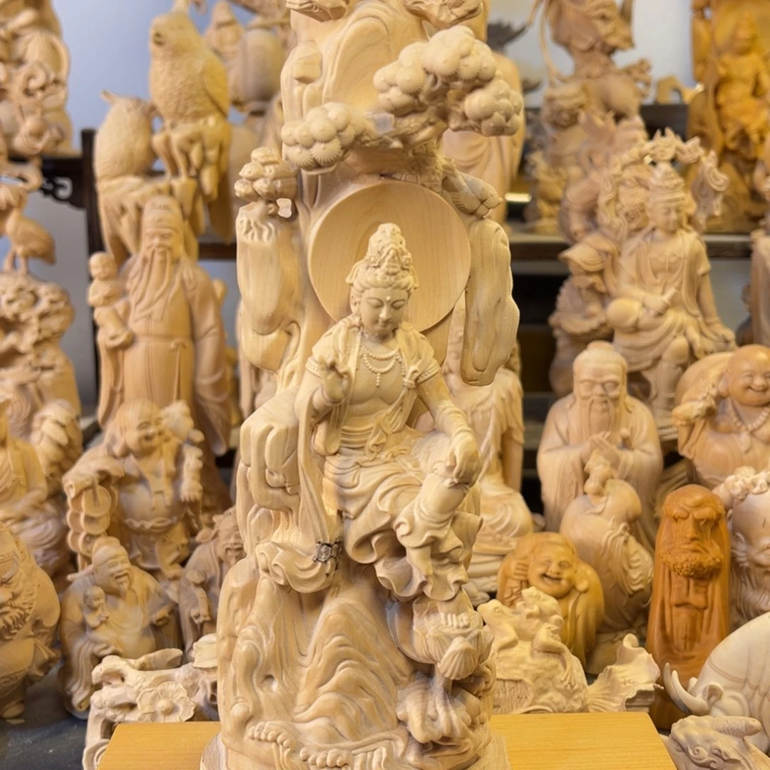 钰***木小叶黄杨木18高松下自在观音摆件