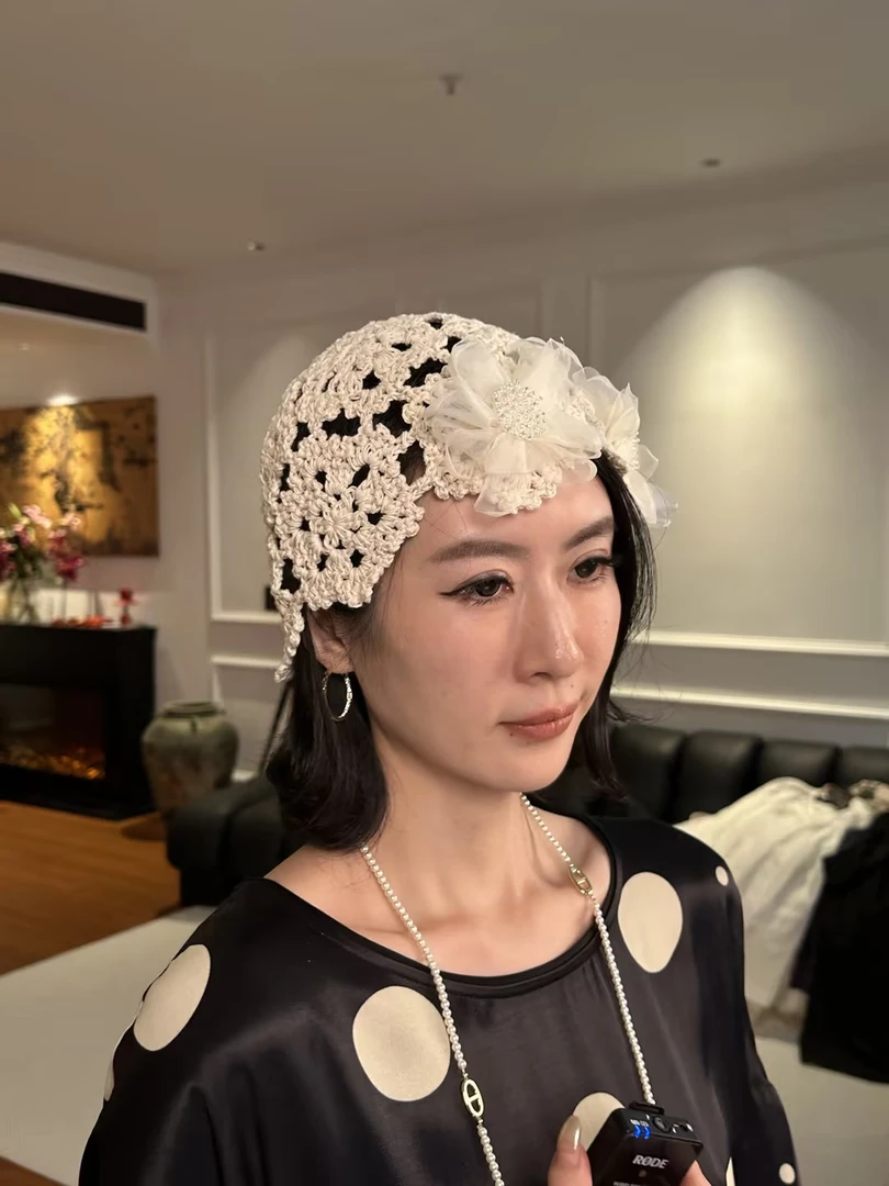 GU JIFEN｜时尚勾花针织包头帽花朵休闲帽 MZX10022