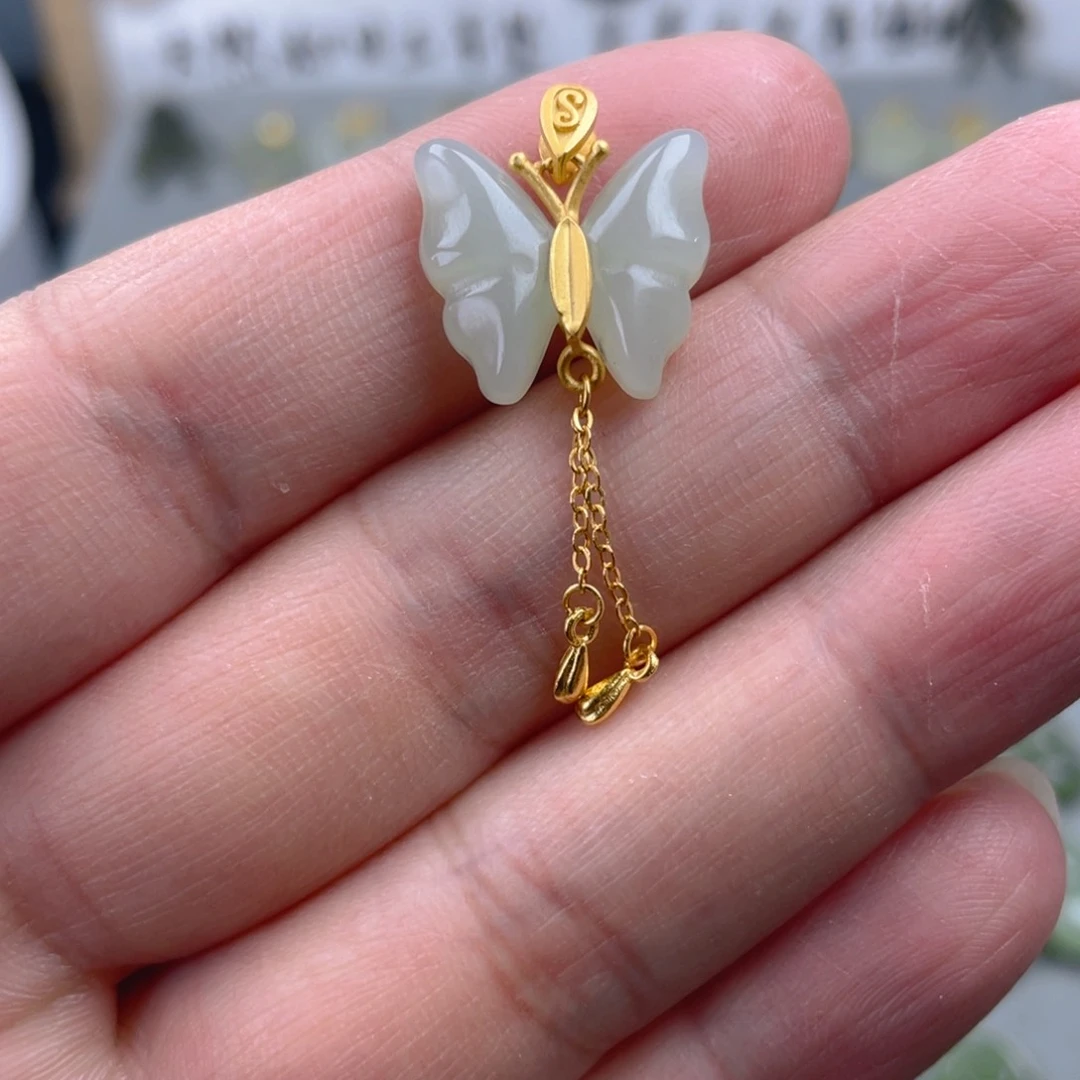 和田玉颈饰银S925镶嵌