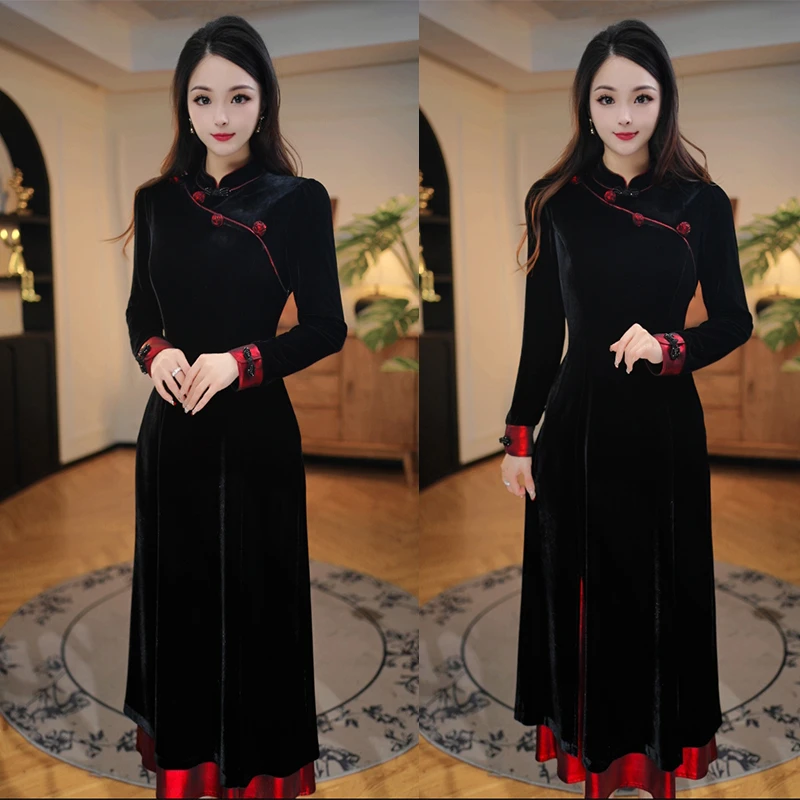 红人上新春节款红点缀连衣裙2025年收腰气质加厚轻奢打底裙