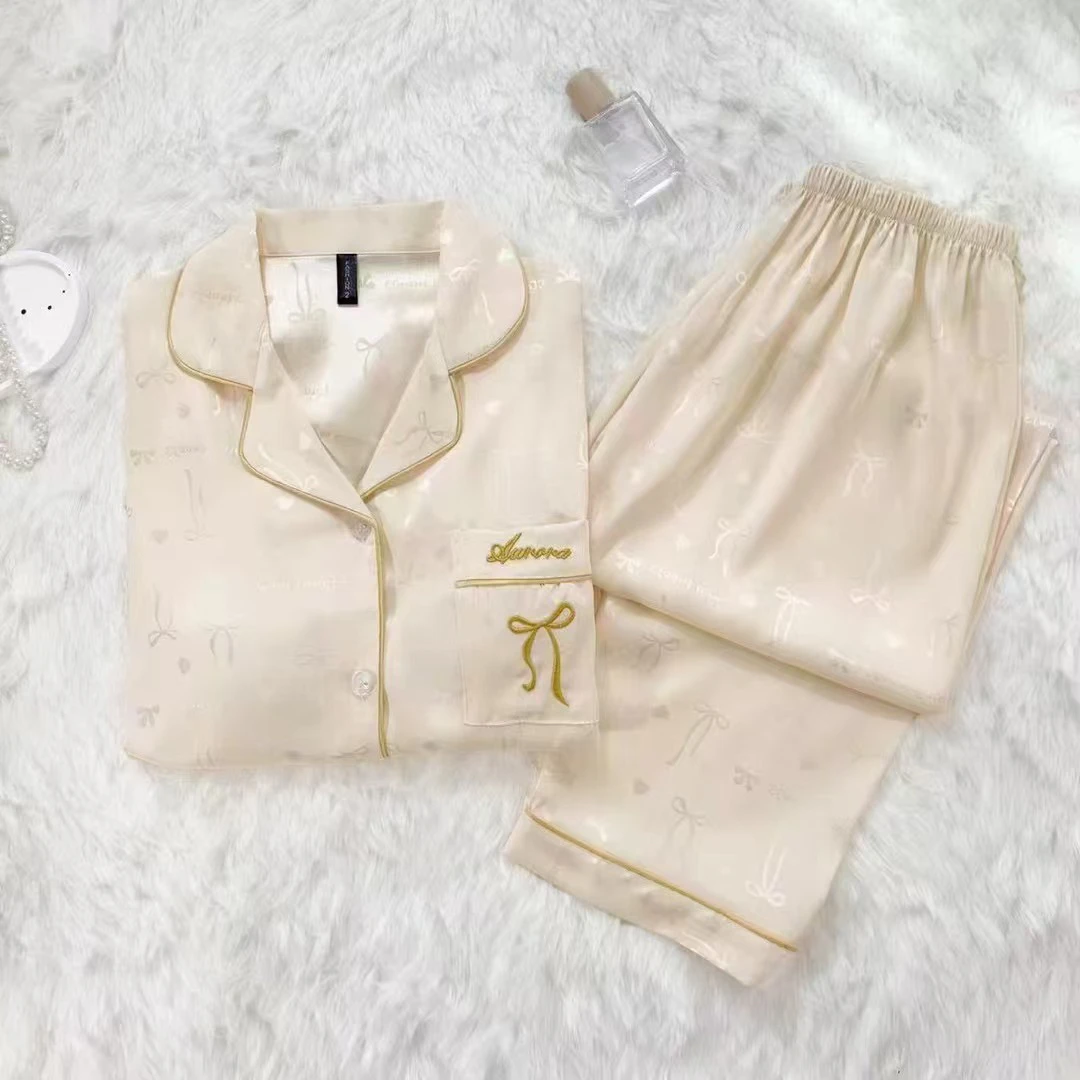 香槟蝴蝶结两件套带胸垫睡衣女家居服