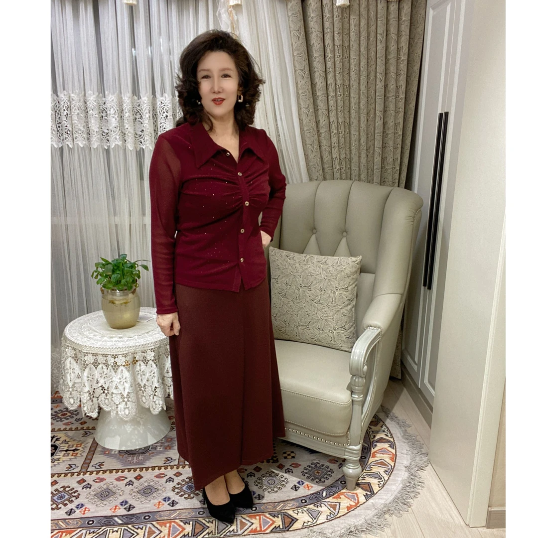 美丽妈妈酒红色半身裙