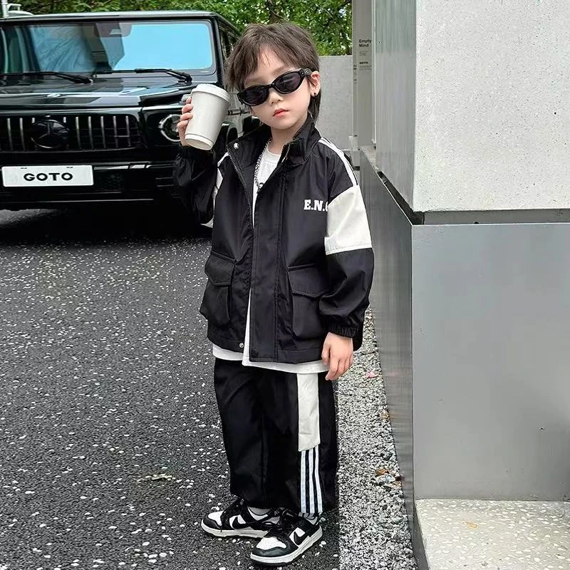 【现货】TZ-24104卡其秋季休闲洋气时尚宽松套装百搭韩版套装帅气