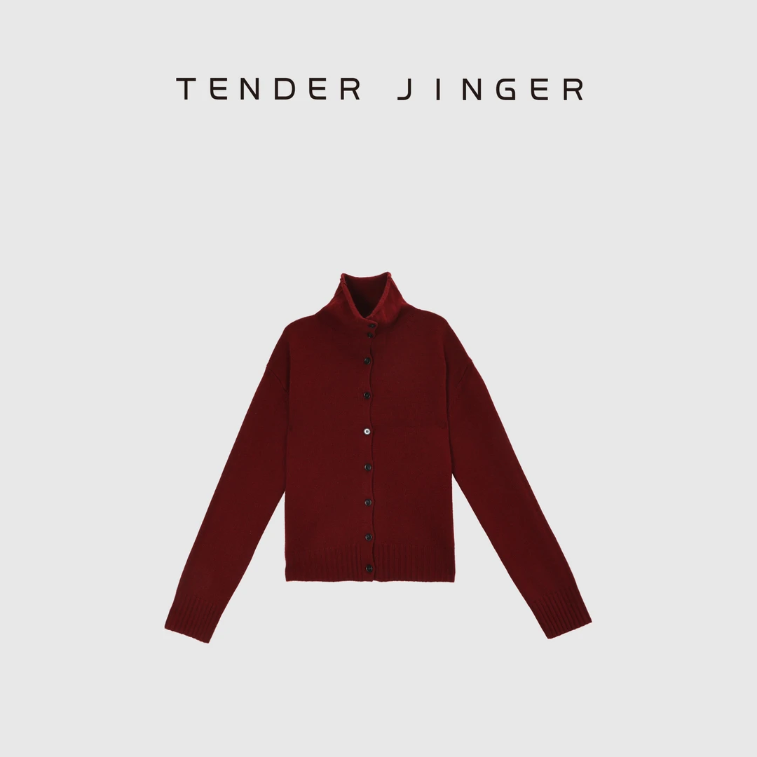 Tender Jinger随性多穿纽扣沙漏领羊毛针织开衫T53DD41425