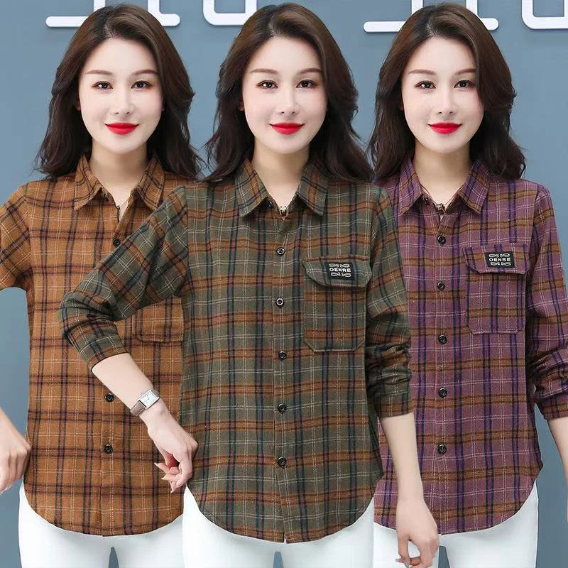 中年妈妈装经典格子衬衣2025春季新款长袖衬衫女宽松减龄上衣外套