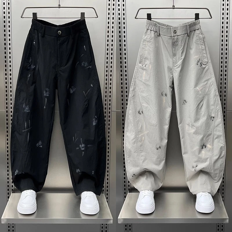 仓石一树男士夏季速干弯刀裤子高级感泼墨设计韩版时尚休闲裤男士