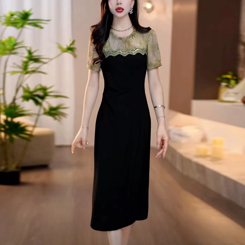 轻奢夏季气质短袖名媛风裙子女爆款新款高级感洋气显瘦法式连衣裙