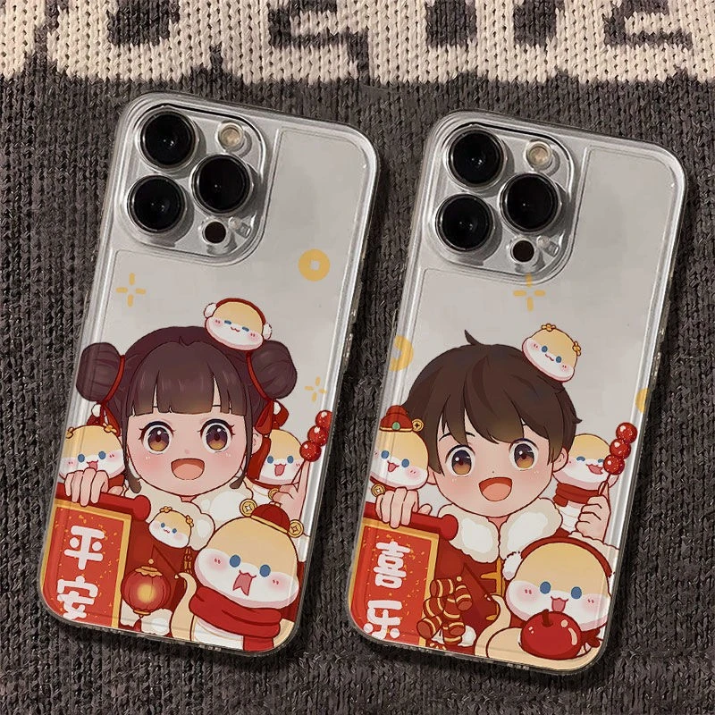 新年对联情侣太空手机壳适用于苹果16透明iphone14保护壳1512pro