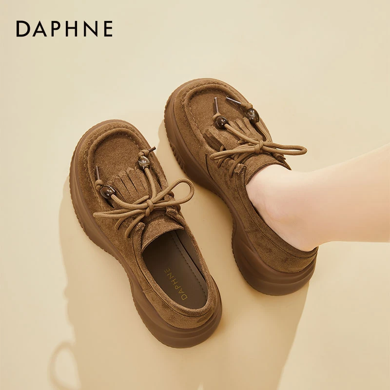 达芙妮网红爆款乐福鞋女款2025秋季厚底休闲鞋袋鼠鞋英伦风勃肯鞋