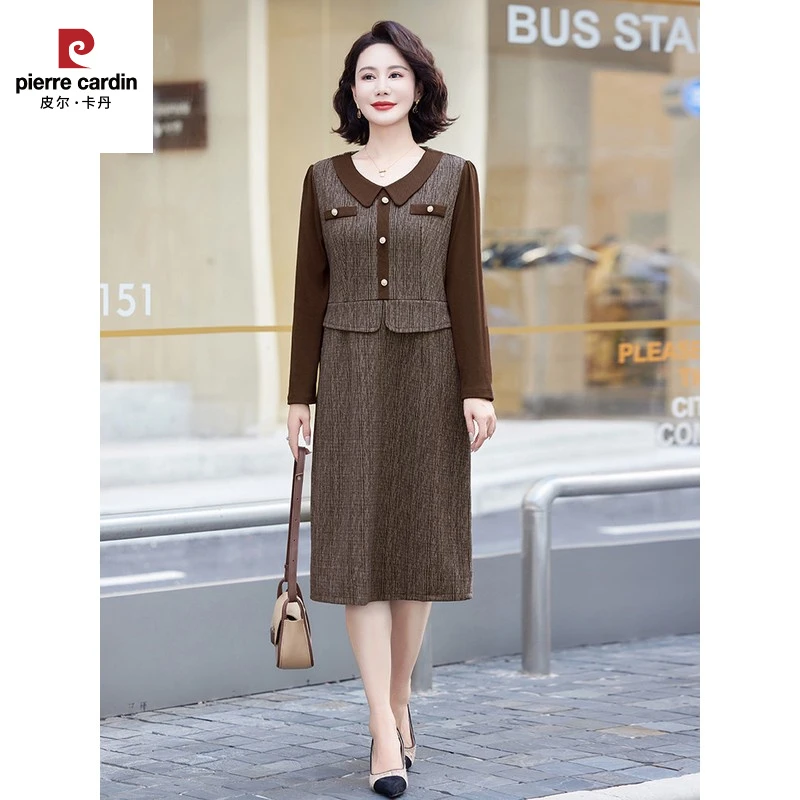 皮尔卡丹时尚妈妈秋装连衣裙40岁岁50岁中年女减龄裙子中老年女装