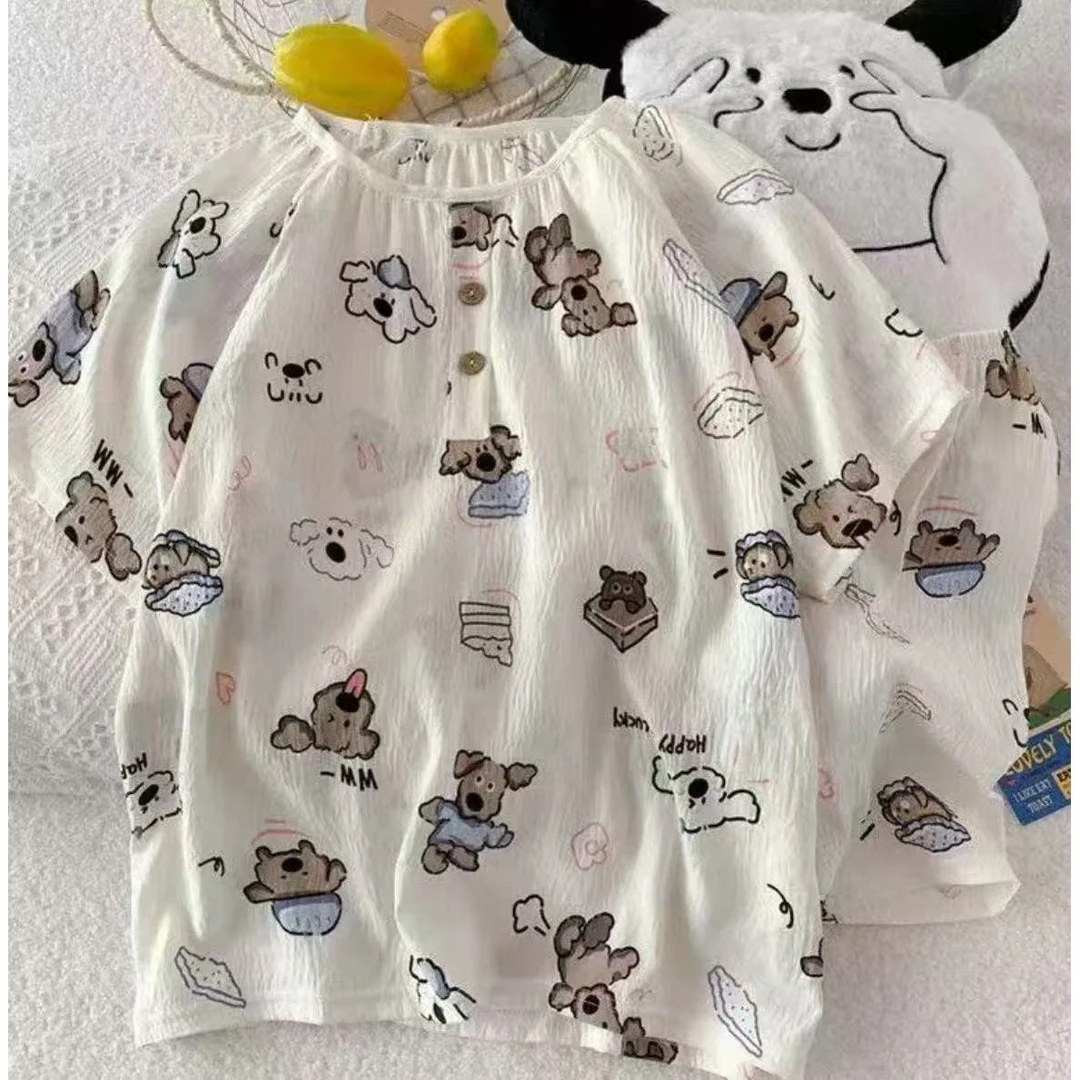 8855款-YY夏季圆领薄款睡衣女甜美卡通短袖休闲家居服套装