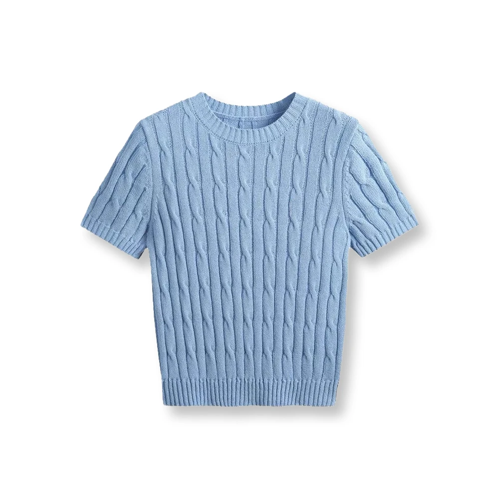 50151【小夫订单】针织绞花麻花圆领短袖2539