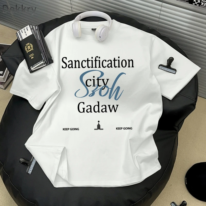 Dekkry夏季圆领宽松oversize情侣国潮简约字母印花短袖t恤男女