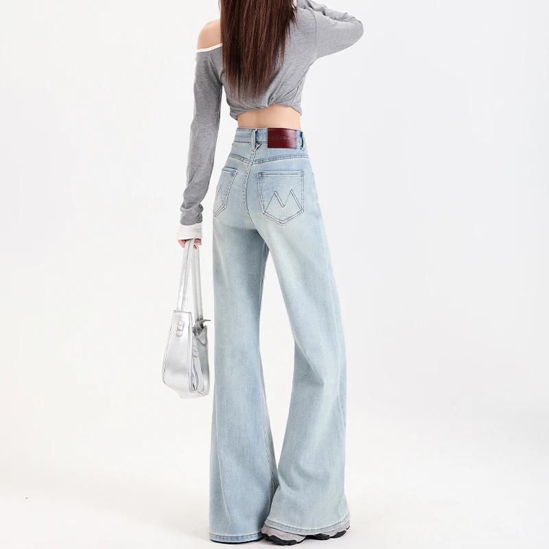浅色宽松微喇牛仔裤女夏季2025新款高腰显瘦不贴腿拖地喇叭马蹄裤