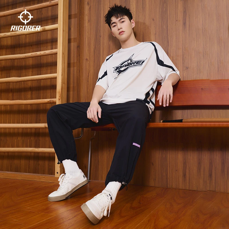 准者速干运动长裤休闲男夏季宽松梭织抽绳透气凉感束脚裤健身大码