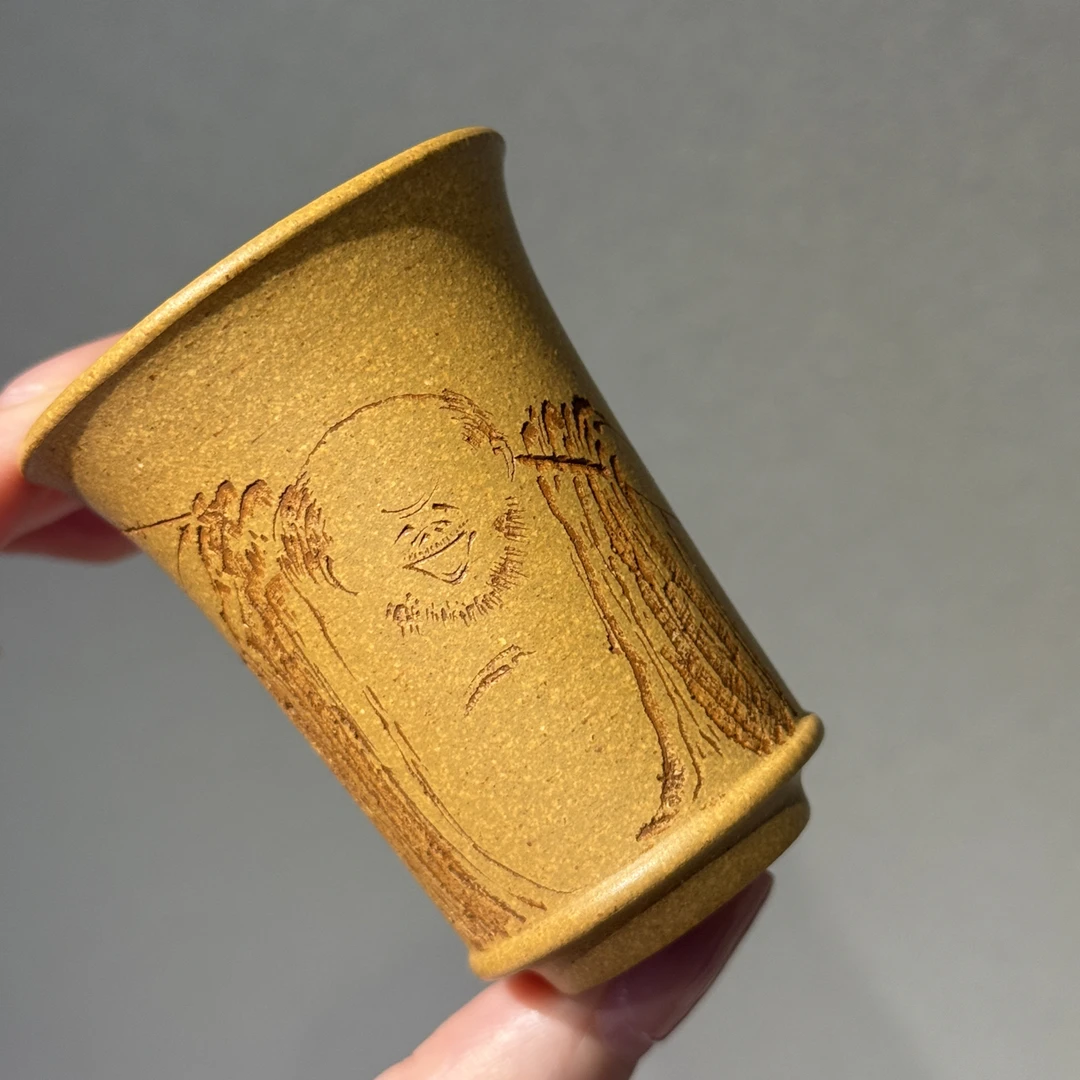 布袋罗汉·紫砂杯·酒杯——揽石刻绘茶具