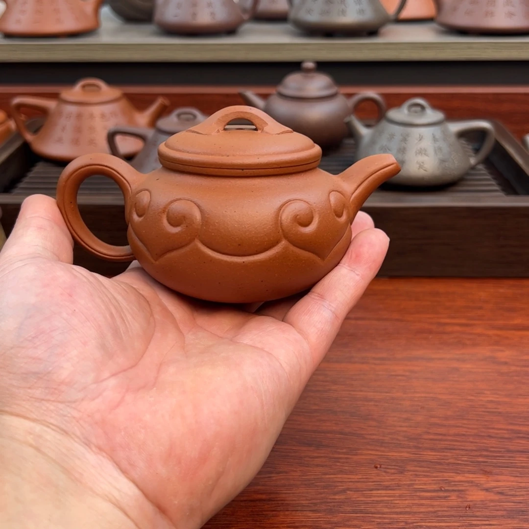茶壶紫砂仿古如意，200cc 老红泥