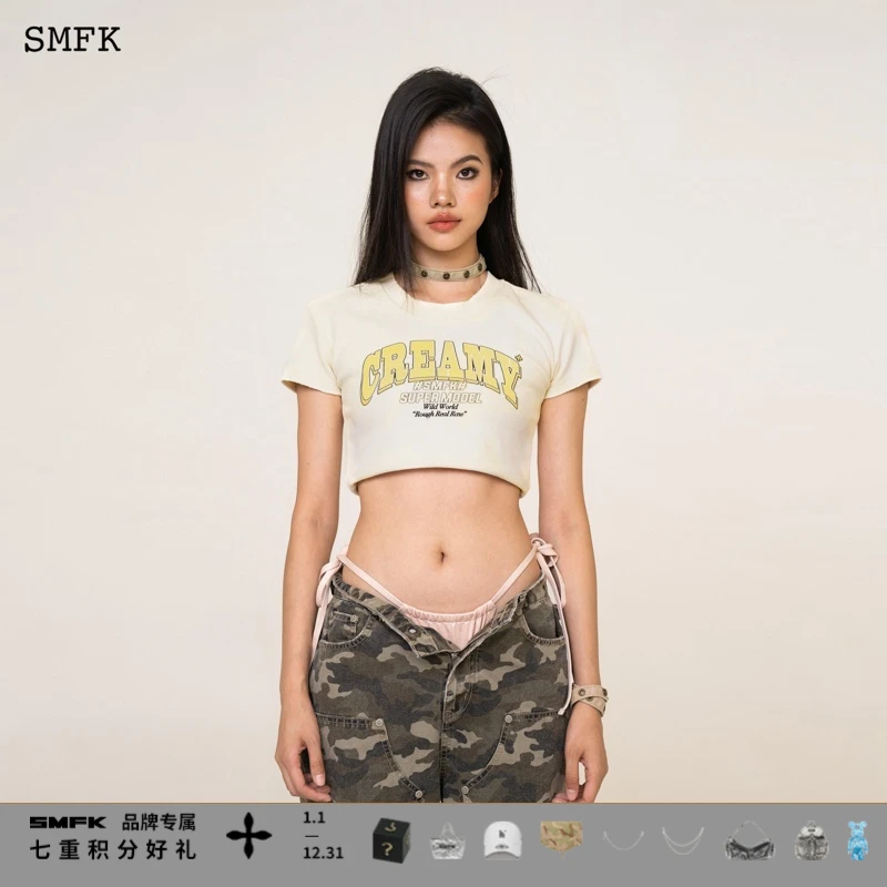 SMFKCompass校园舞团短Tee奶油色 UT001CW 徐璐同款字母短款上衣