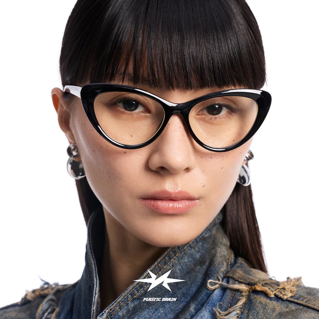PLASTIC BRAIN/塑料脑袋复古小众猫眼素颜女黑框近视镜防蓝光眼镜