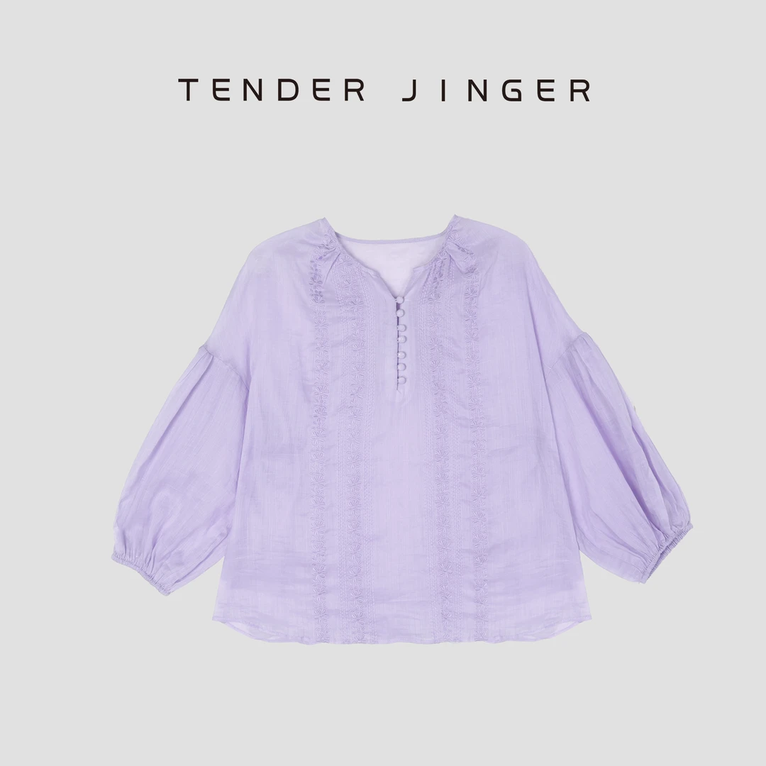 Tender Jinger设计感刺绣百搭宽松苎麻衬衫T52TJJ80857