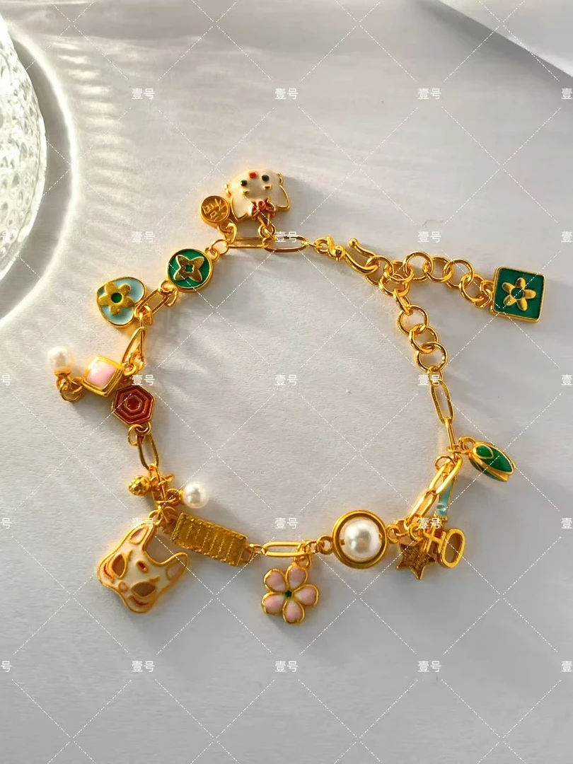 合金手链 【壹号】金铺轻奢高定饰品桃粉狐狸面具手链彩色设计师