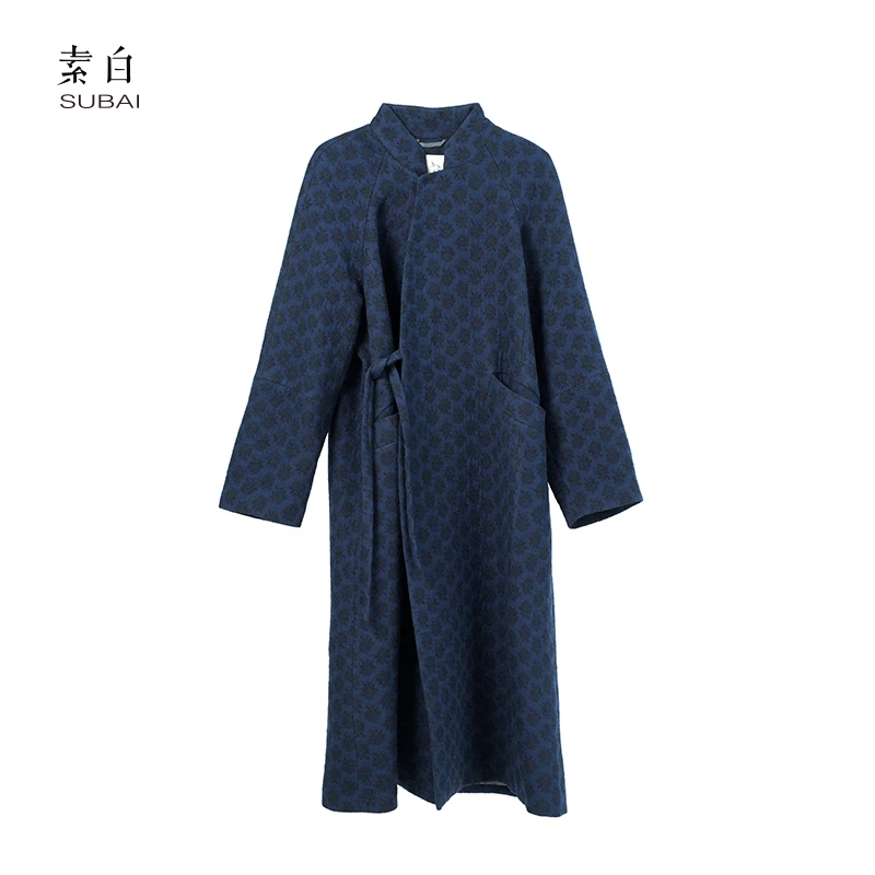 素白【蓝调】P01927复古文艺提花宽松显气质设计外套