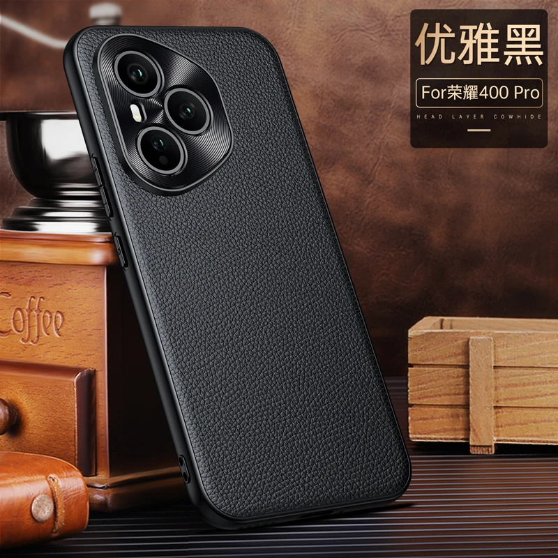 荣耀400Pro手机壳高档真皮金属镜头全包防摔400保护套商务男P适用