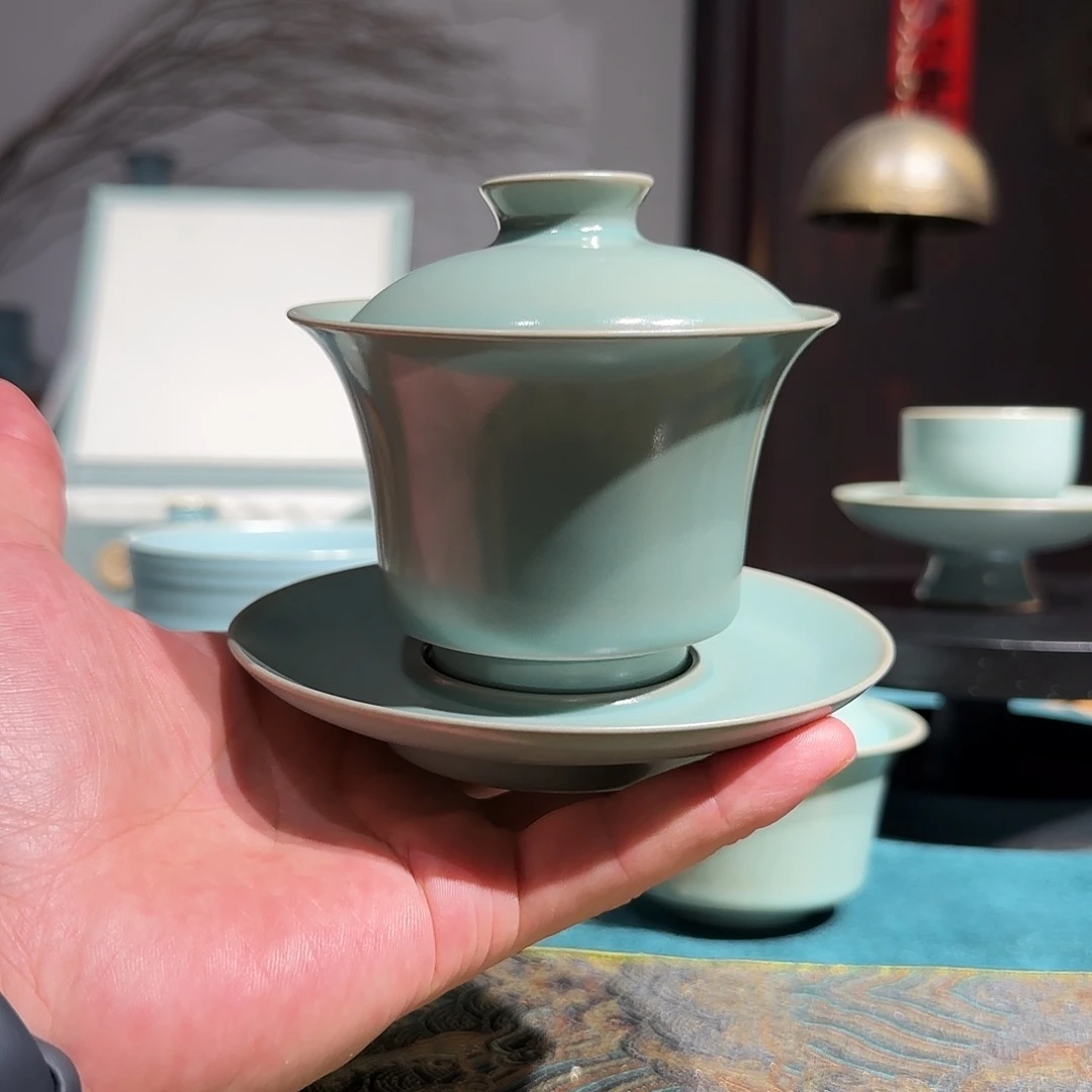 摆件汝瓷仿古盖碗纯手工