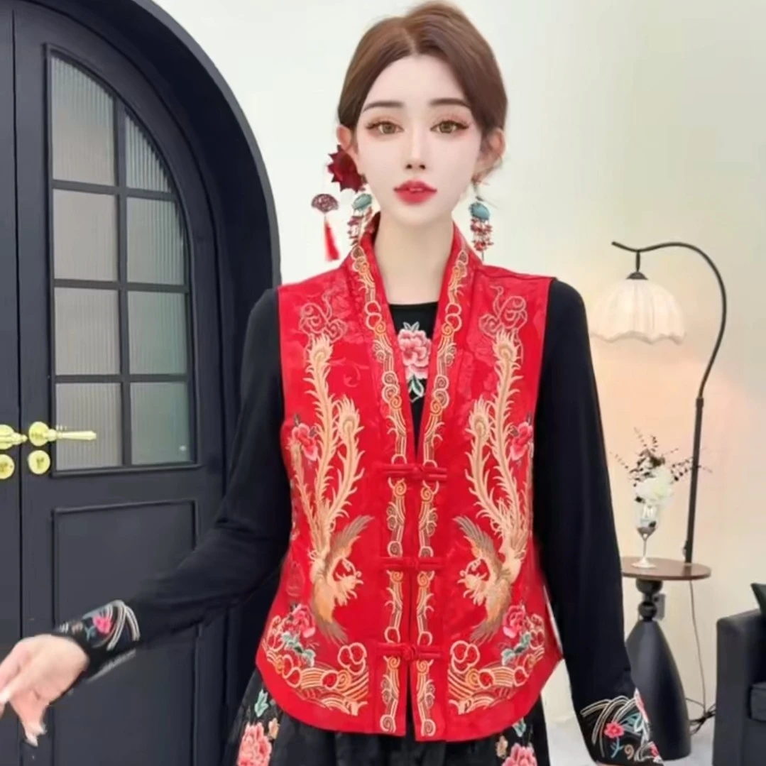 刺绣/绣花V领刺绣秋季民族风马夹时尚中式