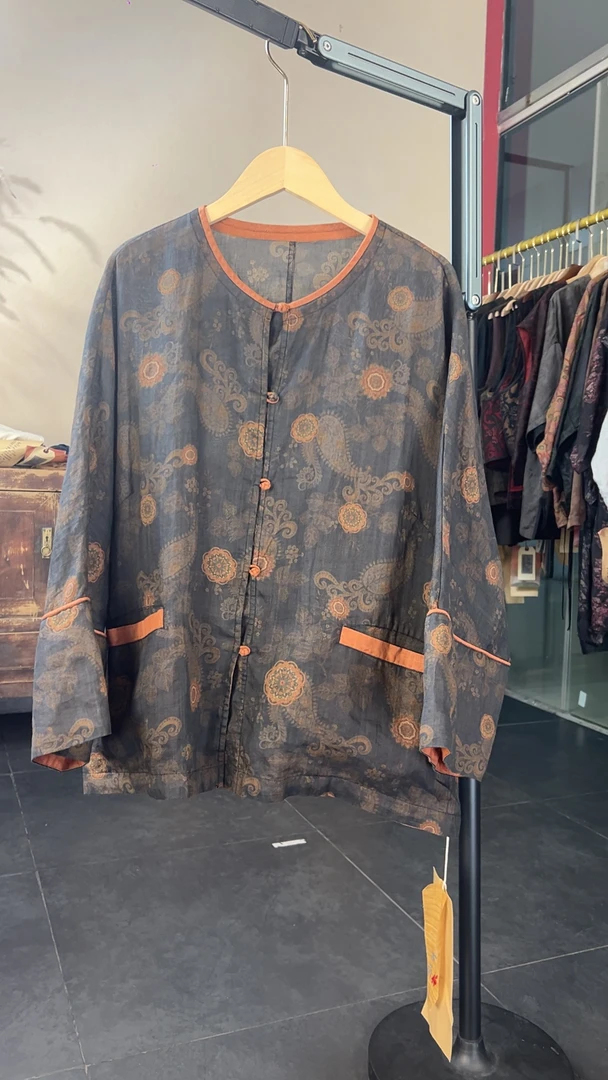 无相布衣分享古兰木GS3635 苎麻复古印花上衣 胸围152 衣长62