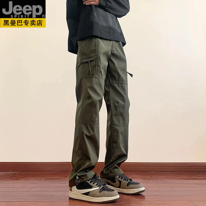 JEEPSPIRIT吉普2025春季新款冲锋裤防水工装裤子直筒宽松休闲长裤