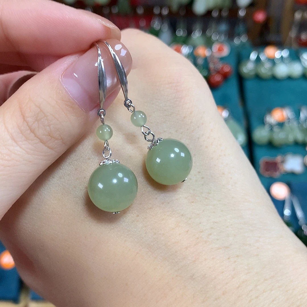 和田玉银S925镶嵌耳饰卡12mm左右