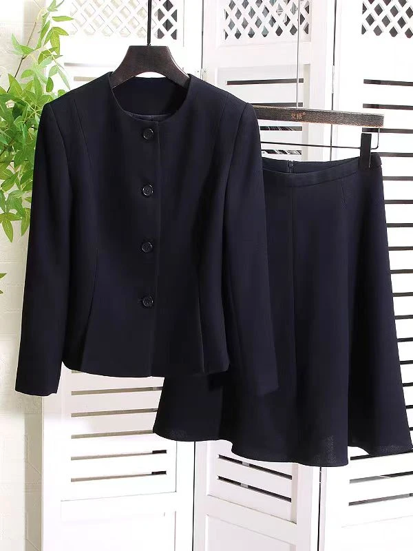 JP 31089高端圆领单排扣羊毛西装半身裙时尚套装